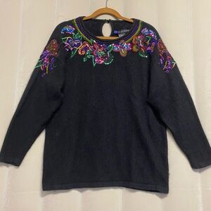 Vintage I.B. Diffusion Women’s Sweater Large Beaded Sequins Silk Rabbit 1990s